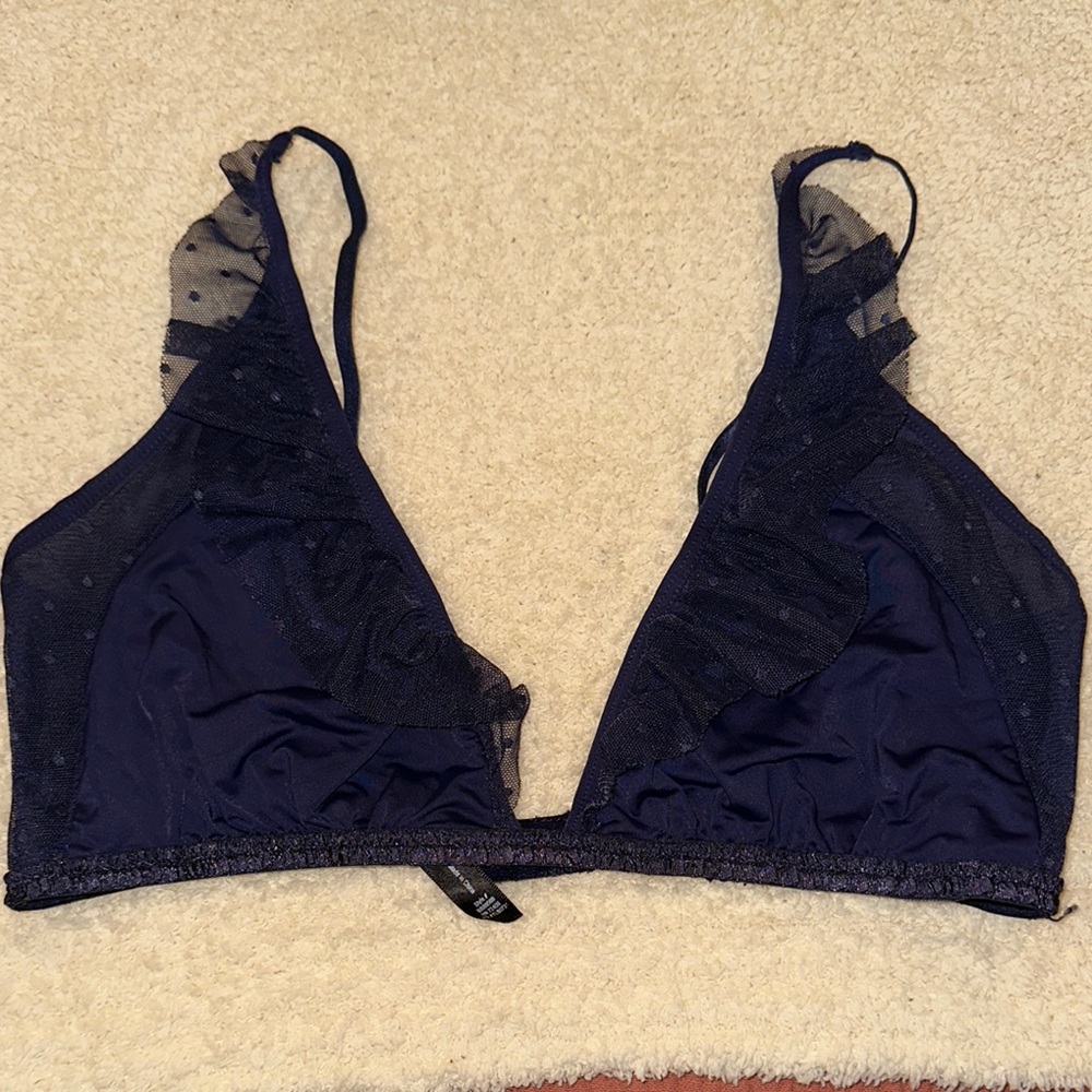 Blue Lace Trim Wireless Bra